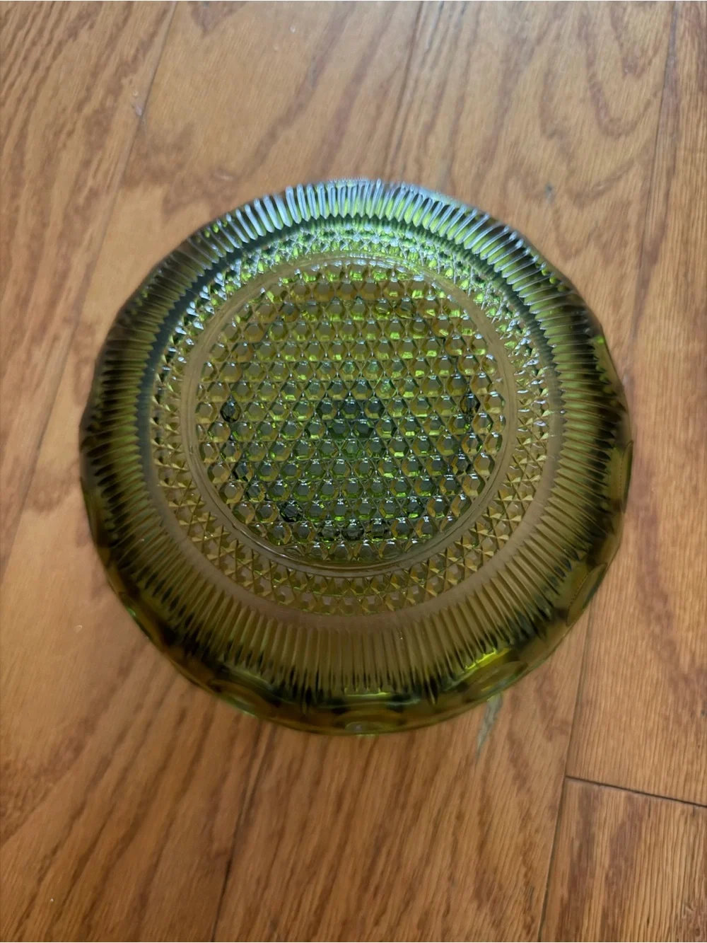 Vintage Olive Green Glass Chip & Dip Bowl Set Scallop Dotted Kitchen Home Decor